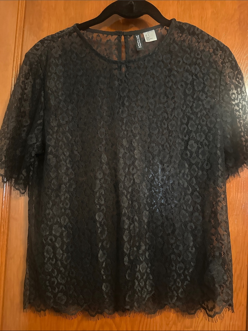 H&M Black Short-Sleeve Lace Overlay Top